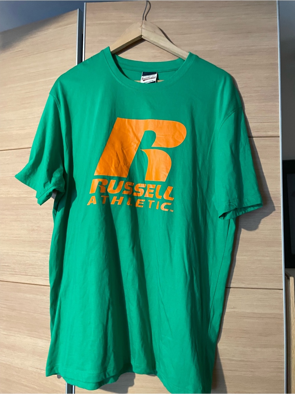 Russell Athletic Green Short-Sleeve Tee with Orange Logo
